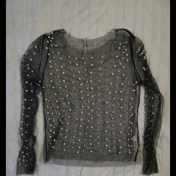 Sheer Black Pearl Embellished Top - Picture 3 of 4